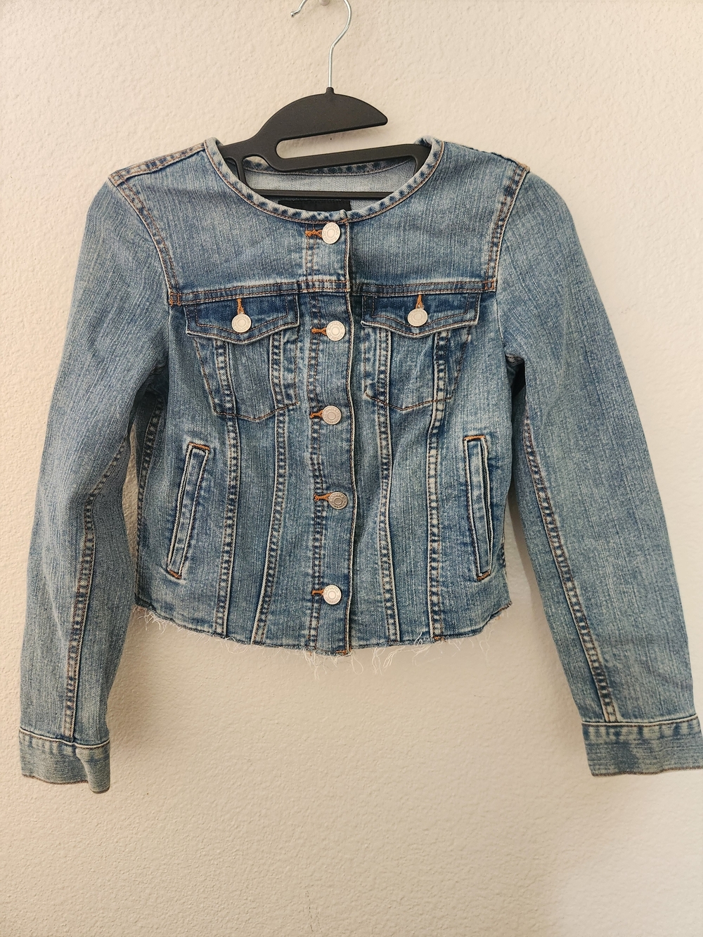 Banana Republic Light Blue Denim Crop Jacket with Raw Hem